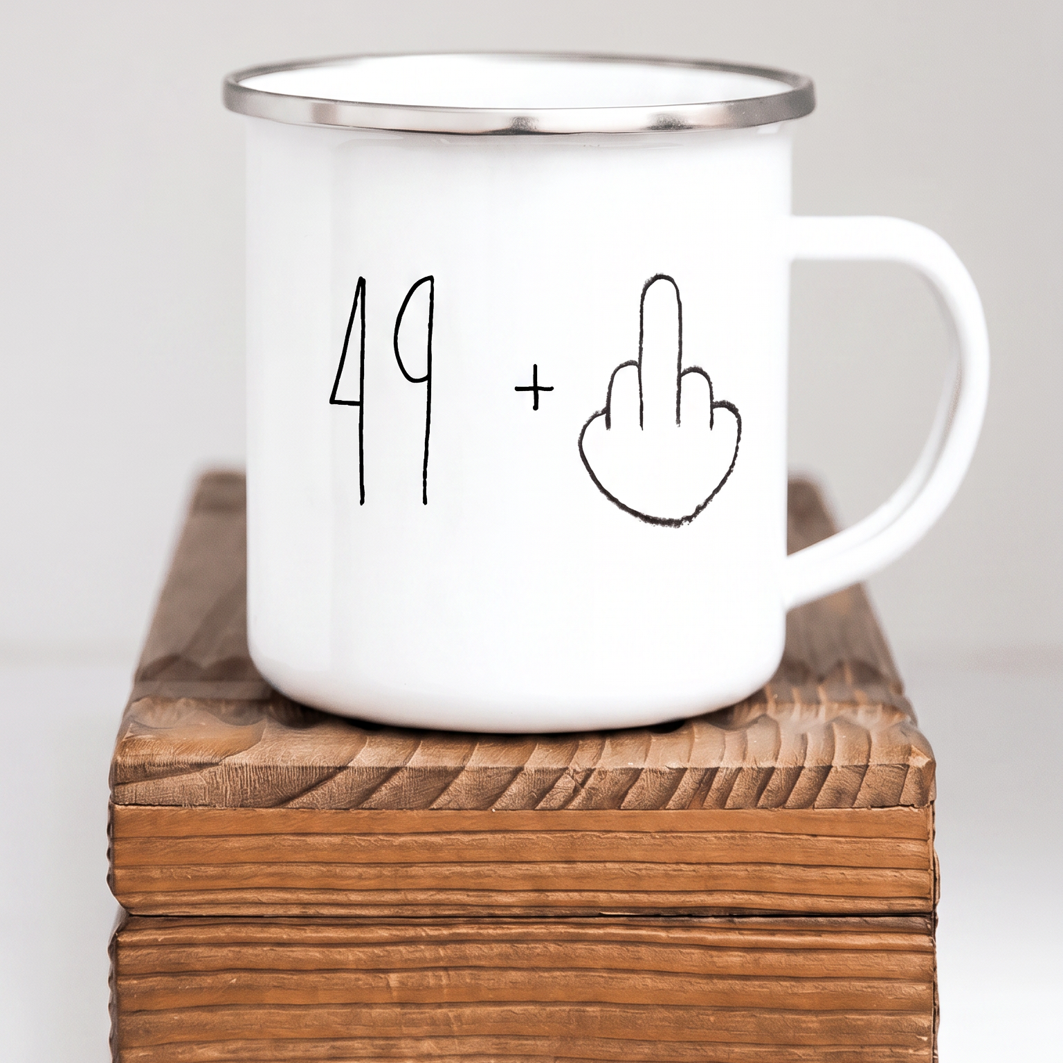 Lustige Emaille Tasse 50 Geburtstag Mittelfinger, Witziges Geschenk 50er Spruch, Personalisierte Retro Kaffeetasse 49+ Becher Büro